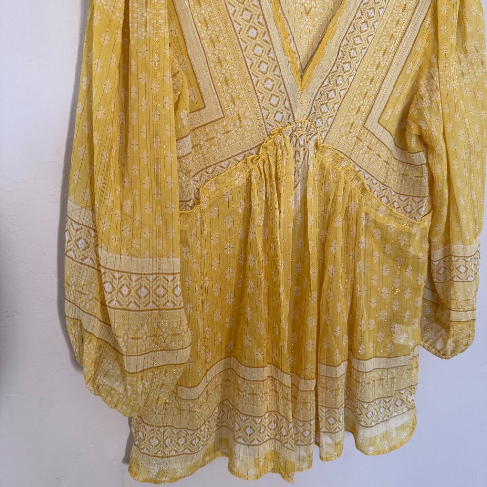 Rose + Olive Yellow Sheer Boho Blouse Flowy Peasant Top Size S - Picture 6 of 6